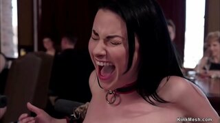 ���ัวทาส Veruca เจมส์นำทาส trainee ซาบรีน่าธนาคารสำหรับบริการร่าและพวกเขายากที่บ้านและส่งในชั้นบน orgy bdsm งานปาร์ตี้